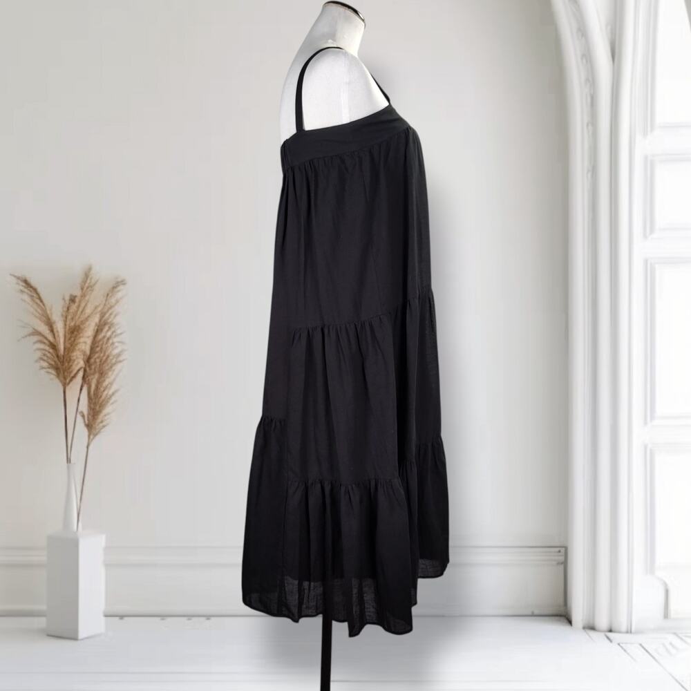 Jenni Kayne Black Cotton Linen Tiered Midi Dress XS Minimalist Coastal - Picture 2 of 14
